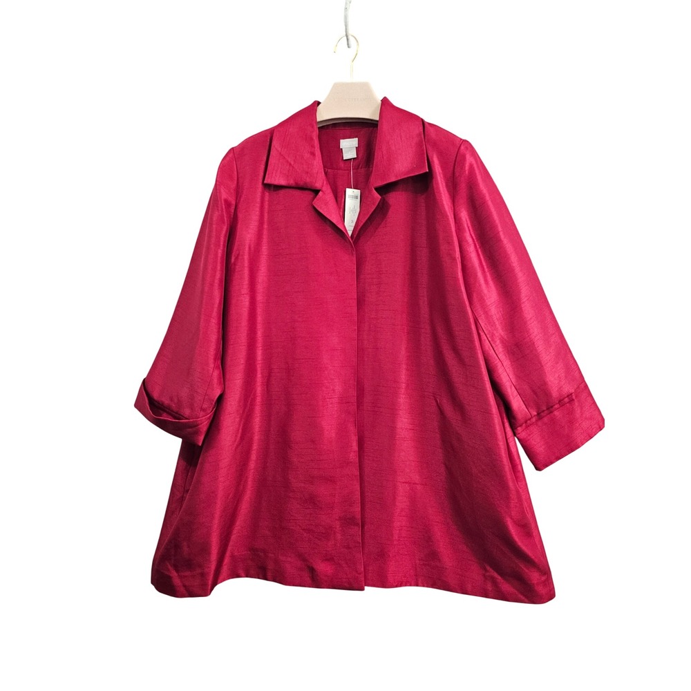 Chico's Shantung Hi Low LS Jacket Women Size 3 Red Topper Blazer Plus 16 18 NEW
